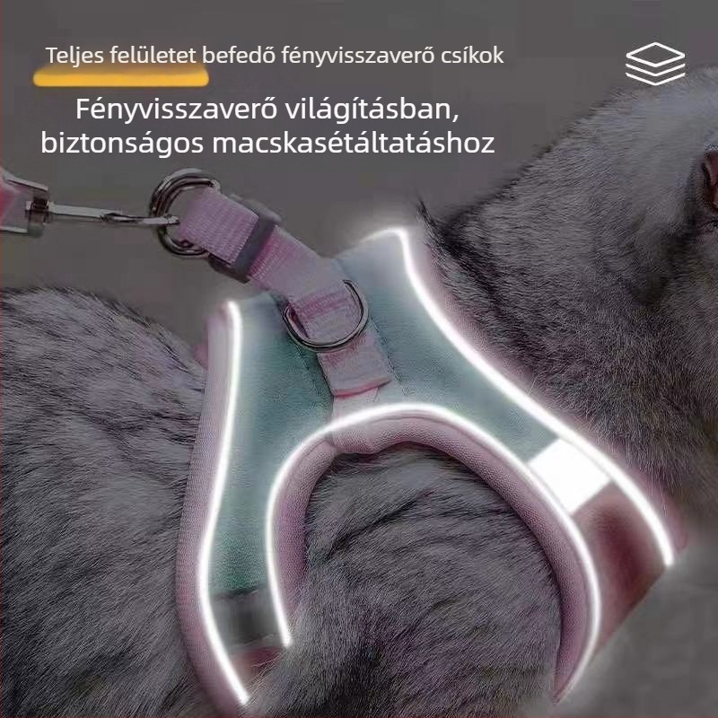 Új velúr háziállat-hám fényvisszaverő mellény macskáknak és kutyáknak – mellkasöv és sétáló póráz
