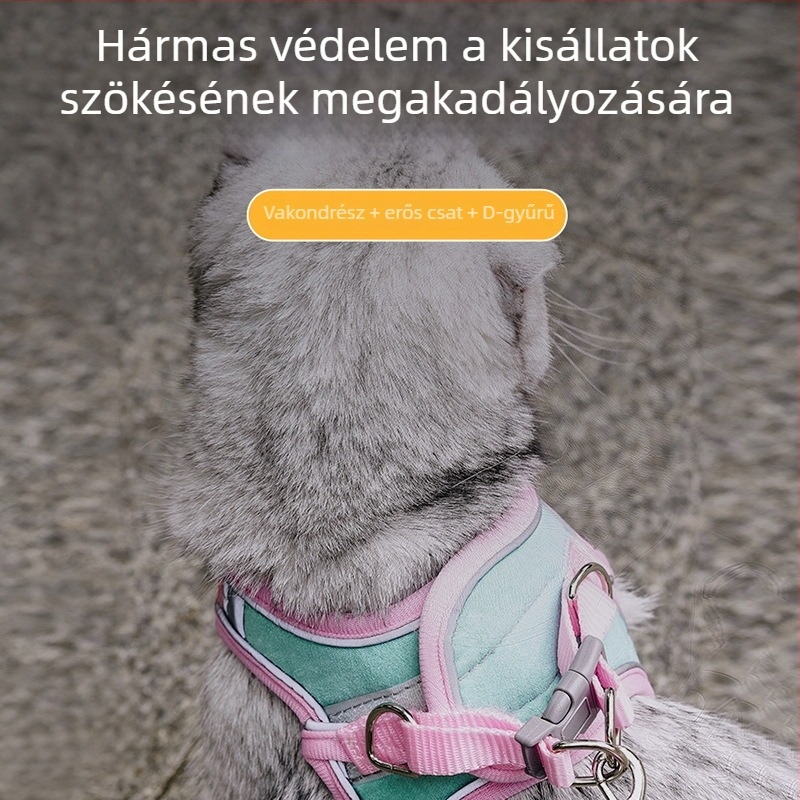 Új velúr háziállat-hám fényvisszaverő mellény macskáknak és kutyáknak – mellkasöv és sétáló póráz