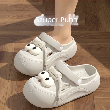 Női Crocs-stílusú nyári szandál zárt orral, csúszásmentes talppal, aranyos rajzfilm mintával, 3 cm vastag talp, szagtalan lábak