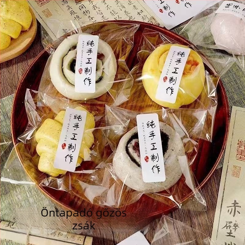 Gőzölt zsemle csomagoló tasak, átlátszó OPP anyag, Ziplock zárás, páramentesítő funkció, kézműves