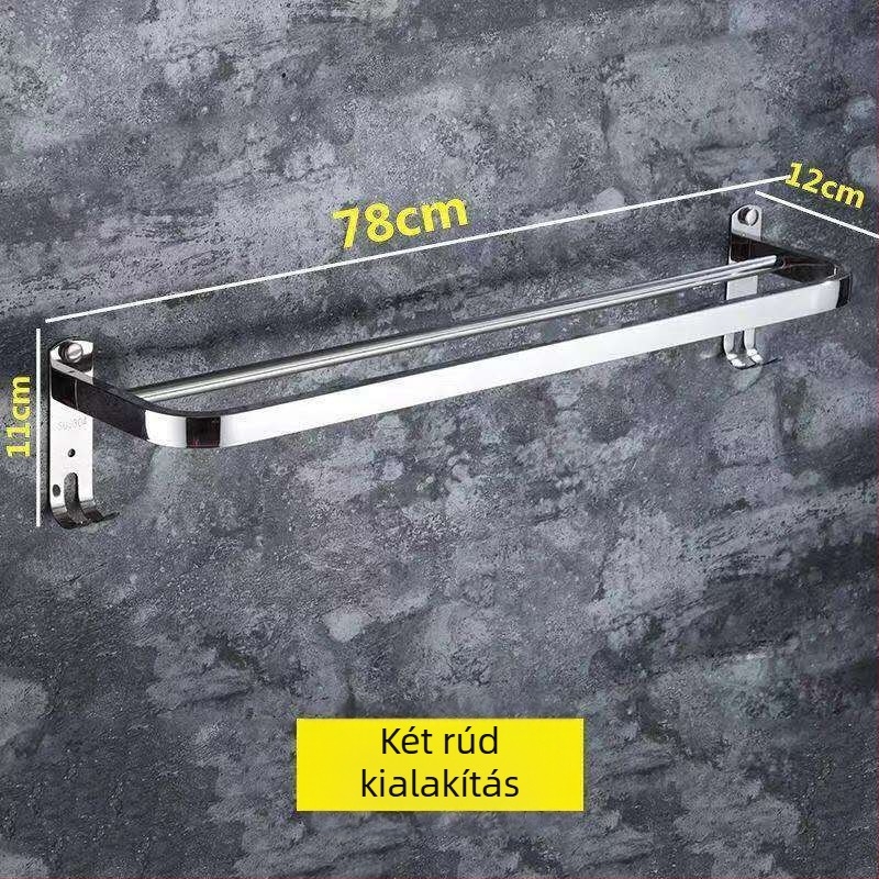 Fali törölközőtartó - rozsdamentes acél, 2 szintű, 50 kg teherbírás, precíz polírozás, könnyed luxus
