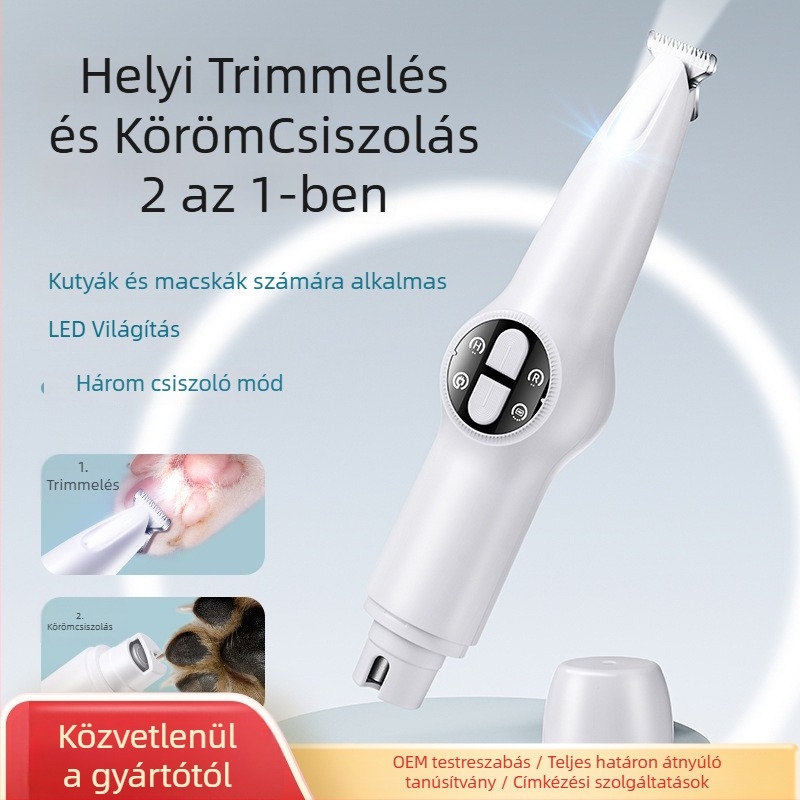 LED világítású háziállat-grooming vágó – 2 az 1-ben vágás és körömcsiszolás, ABS test, márka South Wave Cat