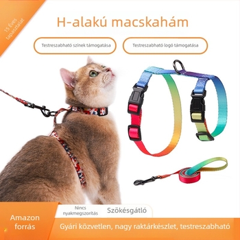 Macska H-formájú hám és póráz készlet, I-alakú mellkasi pánttal, menekülés elleni védelem