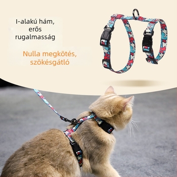 Macska H-formájú hám és póráz készlet, I-alakú mellkasi pánttal, menekülés elleni védelem