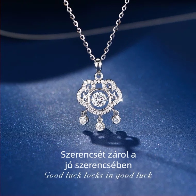 Geometriai mintázatú többszörös nyaklánc, rézből, elektropácolt bevonattal, O-lánc, rhinestones medállal, tömege 3 g
