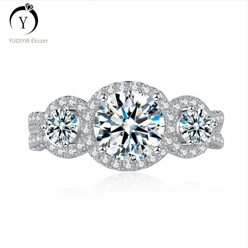Moissanite gyűrű 1,25 ct, 925-ös ezüst, geometriai dizájn, elektroplatált