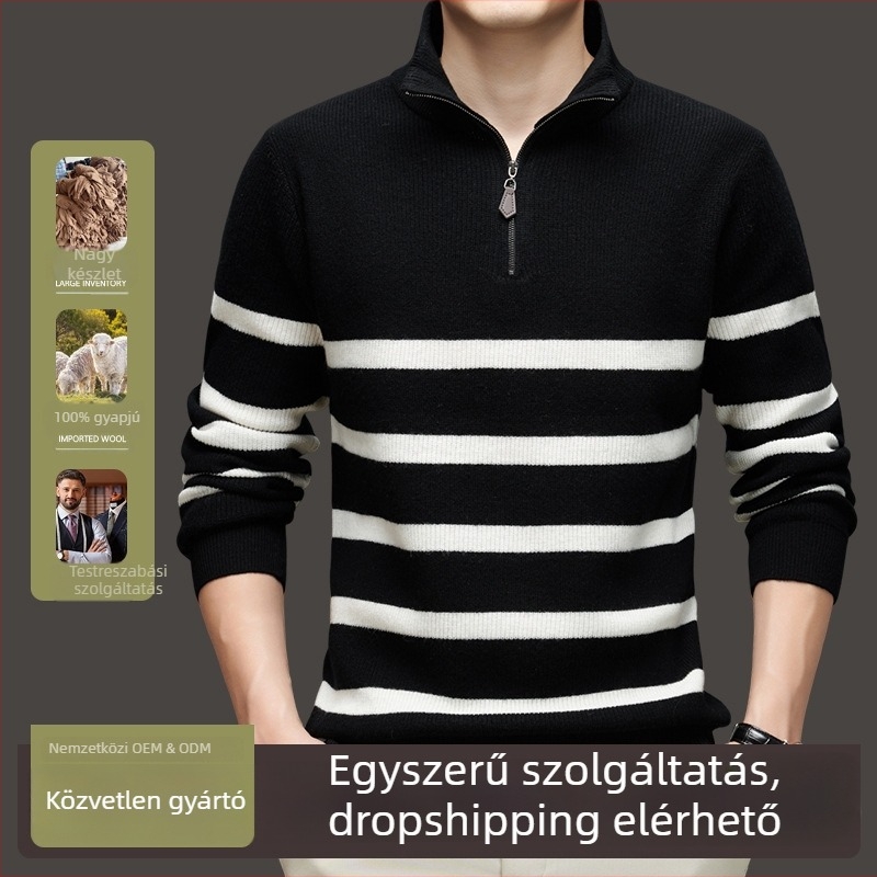 Gyapjú pulóver — pulóver, fél magas gallér, laza szabás, jacquard kötés, hosszú ujjú