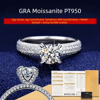 New Kaicheng Pt950 platina moissanit gyűrű, szív alakú design, elektroplakált felület, női divat