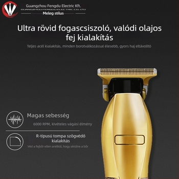 Brushless motoros elektromos hajvágó, duál tápellátás (töltés és akkumulátor), beépített 1200–2000 mAh akkumulátor, 1–3 órás üzemidő, rozsdamentes acél pengével