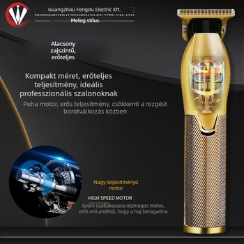 Brushless motoros elektromos hajvágó, duál tápellátás (töltés és akkumulátor), beépített 1200–2000 mAh akkumulátor, 1–3 órás üzemidő, rozsdamentes acél pengével
