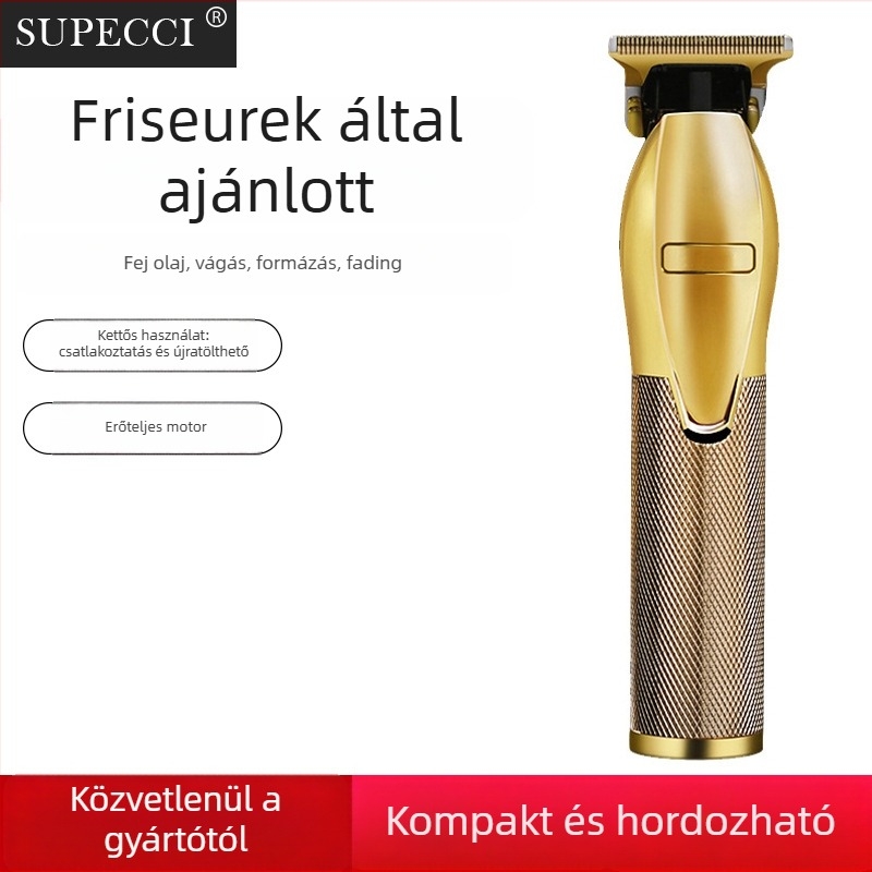 Brushless motoros elektromos hajvágó, duál tápellátás (töltés és akkumulátor), beépített 1200–2000 mAh akkumulátor, 1–3 órás üzemidő, rozsdamentes acél pengével