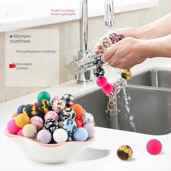 DIY-hoz vízátviteles szilikon gyöngyök — puha, kerek gyöngyök fogzásra és cumisüveg-láncokhoz, leopard mintával