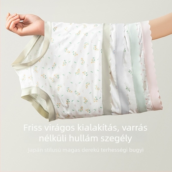 Virágmintás kismama nadrág, magas derék, has-támogatás, antibakteriális, pamut bélés az intim részen
