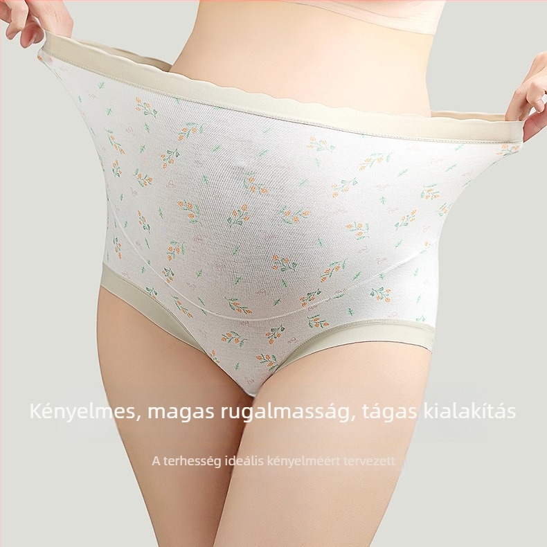 Virágmintás kismama nadrág, magas derék, has-támogatás, antibakteriális, pamut bélés az intim részen