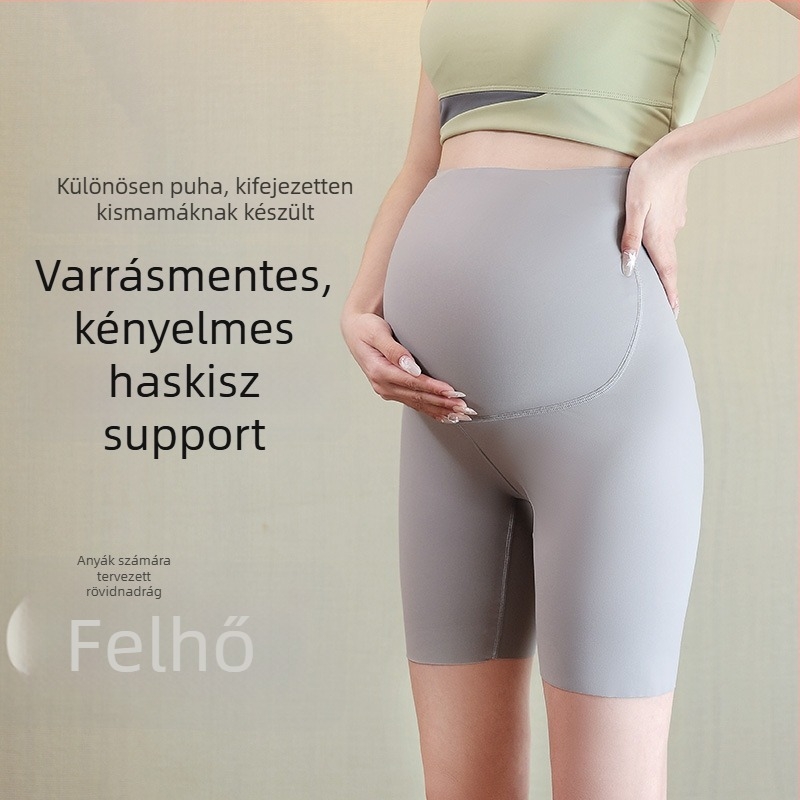 2-in-1 kismama biztonsági rövidnadrág, nyári magas derekú, varrás nélküli, terhességre tervezve, cápa-stílusú rövidnadrág
