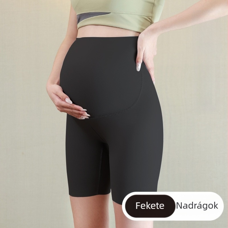 2-in-1 kismama biztonsági rövidnadrág, nyári magas derekú, varrás nélküli, terhességre tervezve, cápa-stílusú rövidnadrág