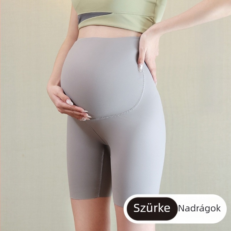 2-in-1 kismama biztonsági rövidnadrág, nyári magas derekú, varrás nélküli, terhességre tervezve, cápa-stílusú rövidnadrág