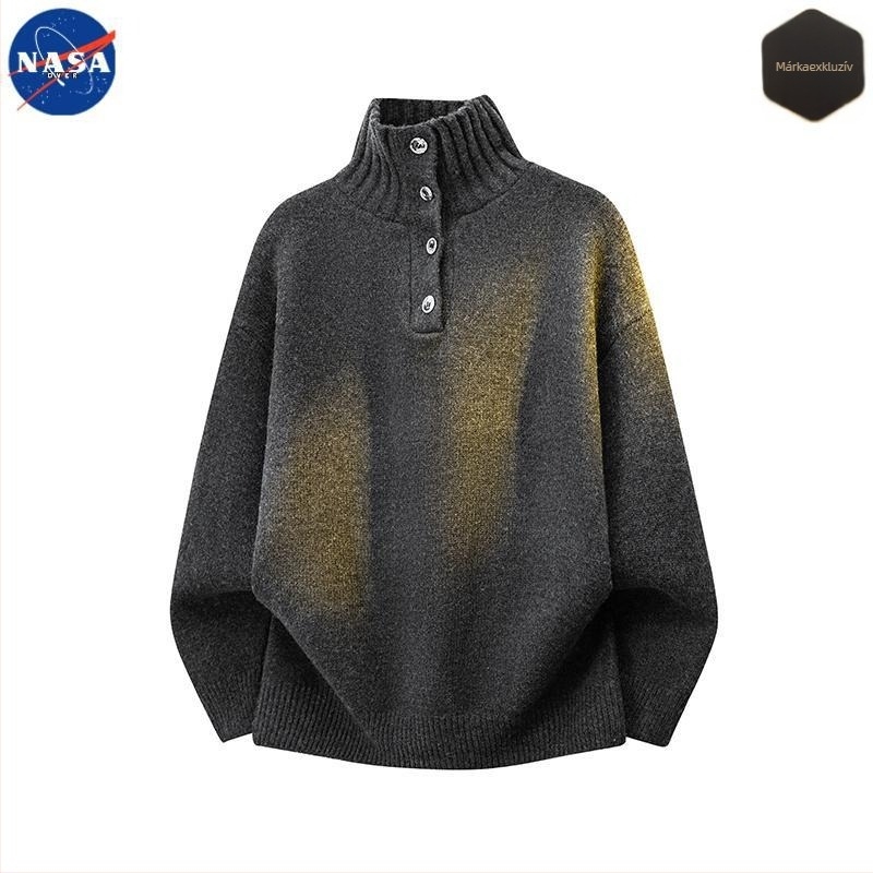 NASA márkás férfi kötött pulóver magas gallérral és gombos kivágással, őszi–téli dizájn