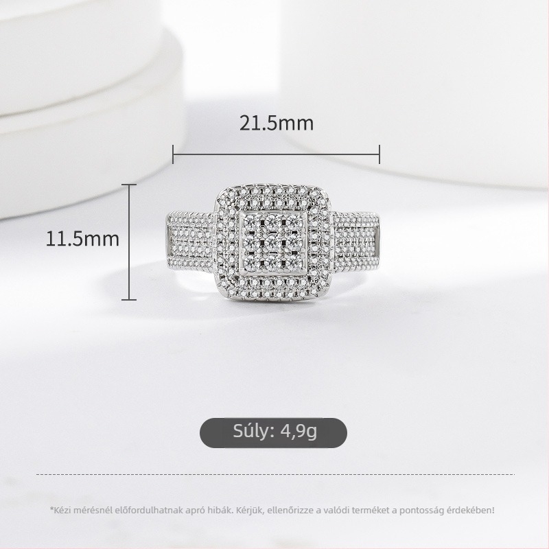 Rézgyűrű négyszögletes geometriai formával – elektroplatált felület, könnyed luxus stílusú kézhez illő ékszer