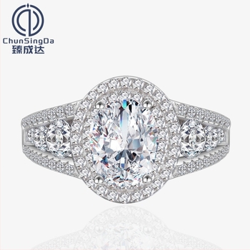 Chengda Ovális Gyűrű, 925-ös Ezüst, Beépítés, Geometriai Stílus, Szintetikus Magas Szén-diamant