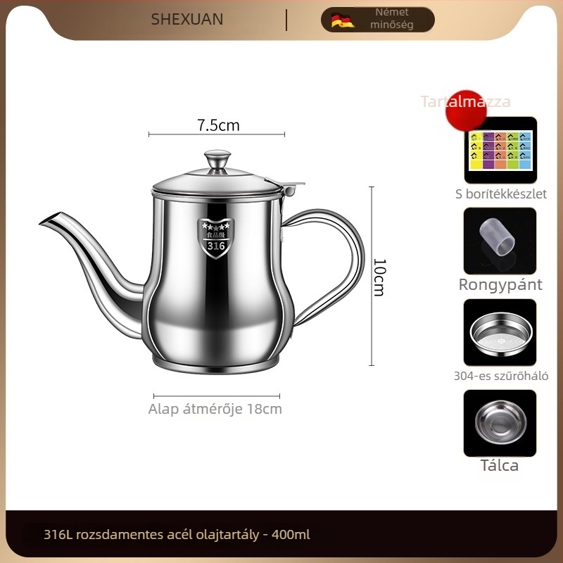 316L rozsdamentes acél olajtartó konyhához, élelmiszer-minőség, automatikus nyitás-zárás