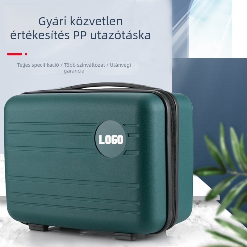 PP alapanyagú kozmetikai utazótáska, vízálló, lopás elleni, cipzár, egyirányú kerekei, csíkos mintázat