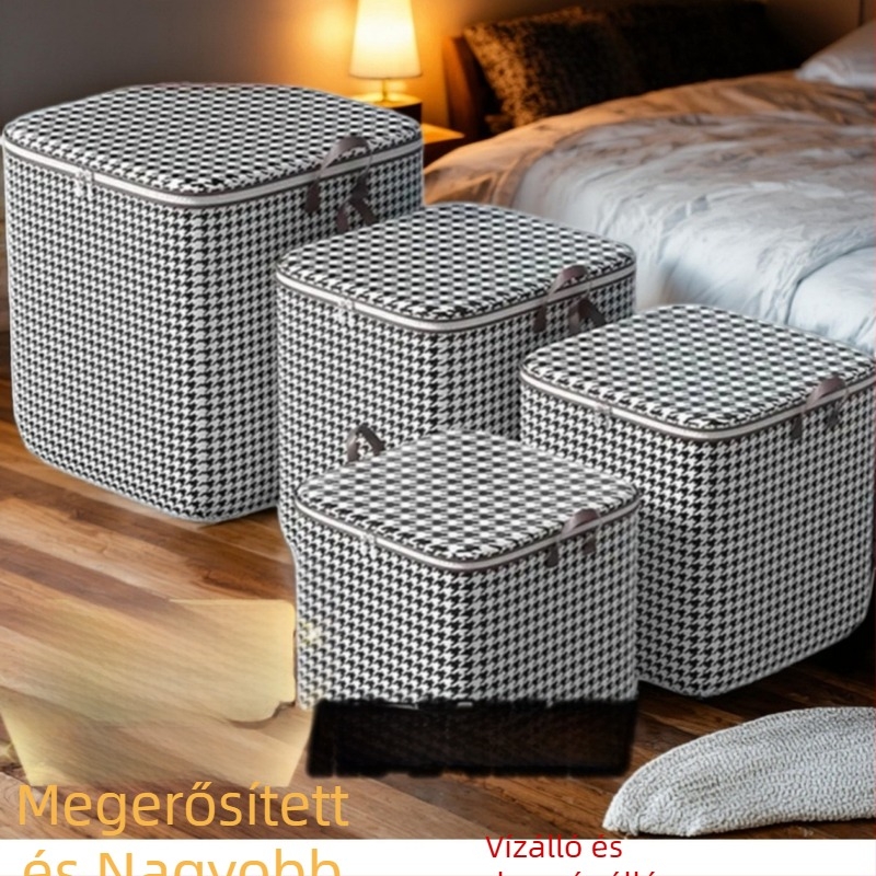 Nem szőtt textilből készült ágyneműtároló táska, mintás Houndstooth, kubikus forma, nagy kapacitás, összecsukható költöztetéshez