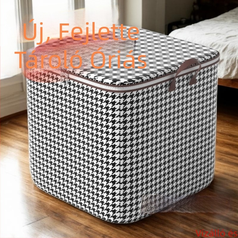 Nem szőtt textilből készült ágyneműtároló táska, mintás Houndstooth, kubikus forma, nagy kapacitás, összecsukható költöztetéshez