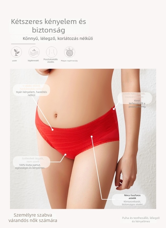 Kismama alsónemű rövidnadrág, 95% pamut, alacsony derekú, ágyéknál 100% pamut, szövetsűrűség 40