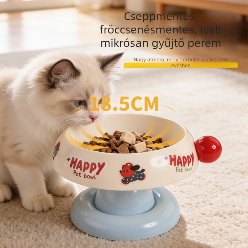 Rozsdamentes acél macska etető tál anti‑spill dizájnnal és magas lábú tartóval a nyak védelméért – macska és kutya etetőedény