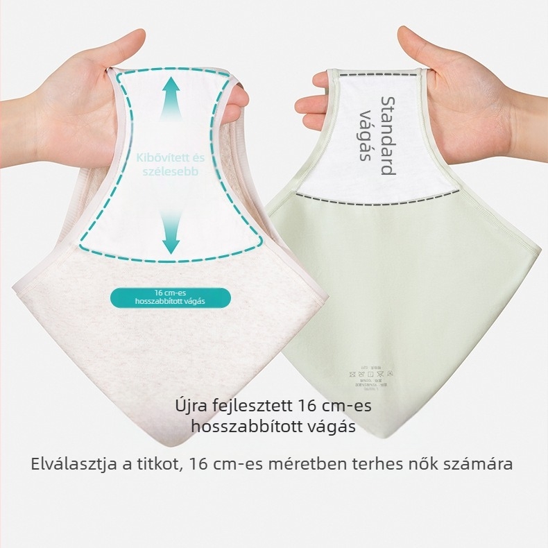 Kismama fehérnemű antibakteriális pamutból, lélegző, alacsony derék, terhességre és a szülés utáni időszakra (pamut 95–100%).