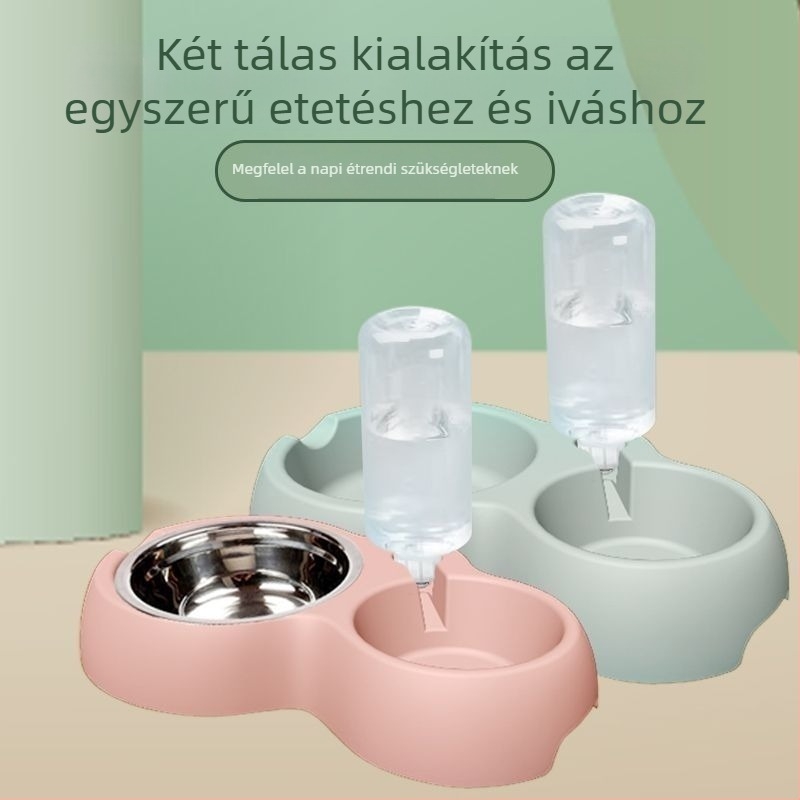 Két tálas etetőedény háziállatoknak automatikus vízellátással (Anyag: Más; Import: Nem; Automatikus etetés: Nem; Kategória: Kisállat etetőedények)