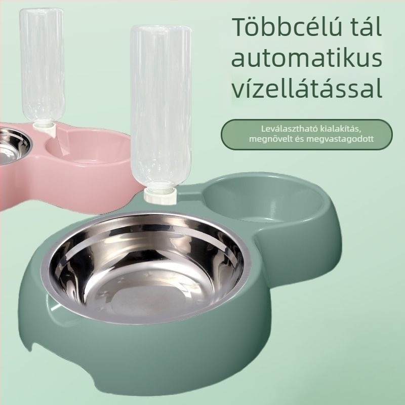 Két tálas etetőedény háziállatoknak automatikus vízellátással (Anyag: Más; Import: Nem; Automatikus etetés: Nem; Kategória: Kisállat etetőedények)