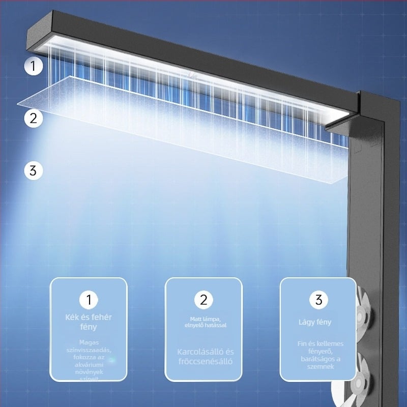 LED akvaris lámpa — ABS anyag; Import: Nem; Engedélyezett magánmárkák: Nem; Fő értékesítési területek: Egyéb