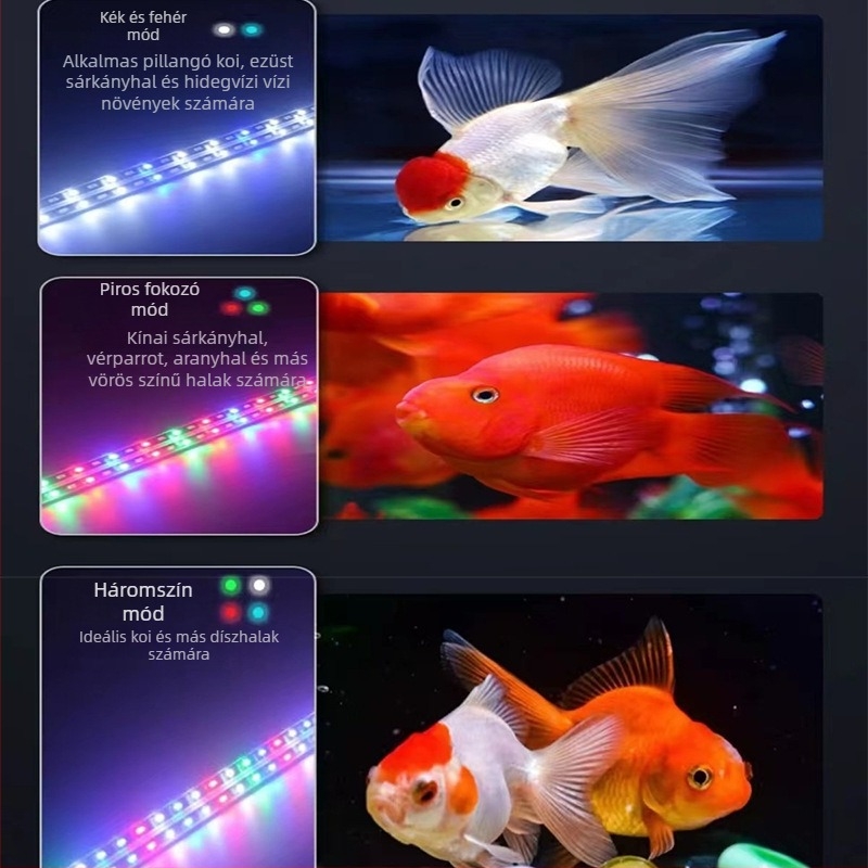 LED akváriumvilágítás, vízálló, RGB színváltó, kisméretű dekoratív lámpa akváriumhoz