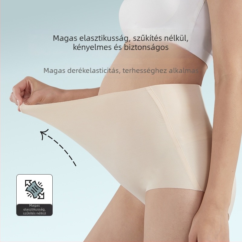 Magzatot hordozó terhességi fehérnemű, magas derekú, varrás nélküli – Nylon anyag (70–80%), belső viszkóz bélés a területén, hasi támogatás, csípőemelés