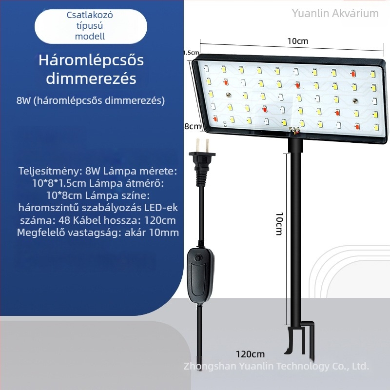 8W LED akváriumi világítás növényekhez, klipszes, állítható, teljes spektrum
