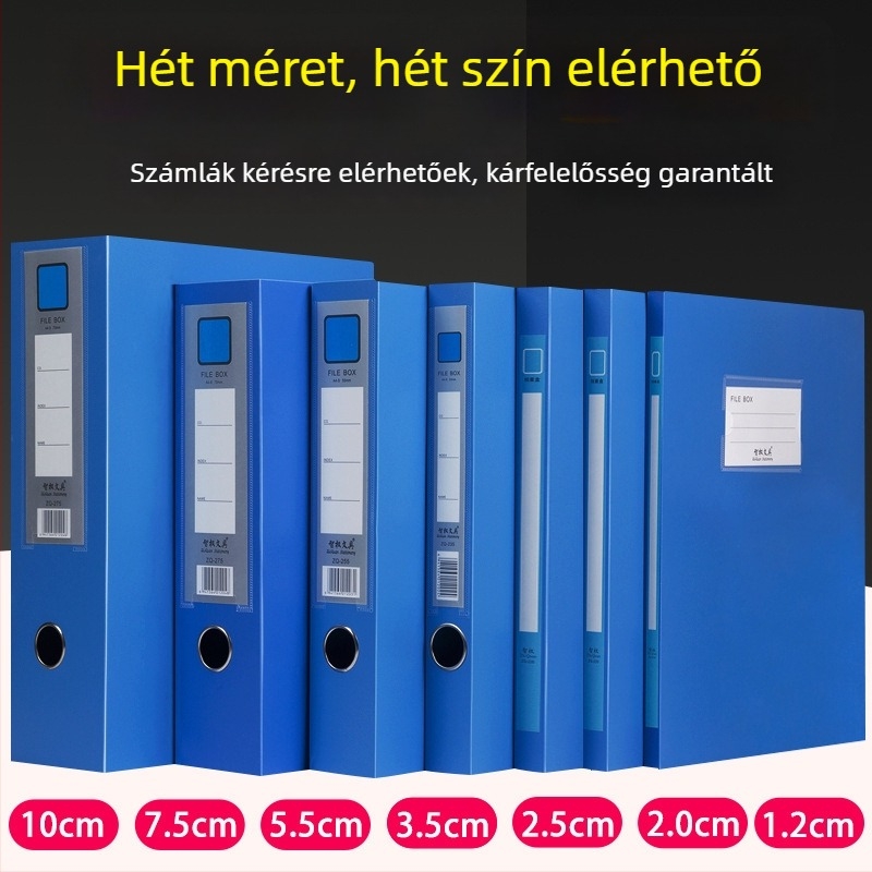 A4-es fájlbox, műanyagból, vastagított, dokumentumok és nyugták tárolására; Anyag: PP; Modellek: 2E220/2E235/2E255/2E275; Anyagvastagság: 20/35/55/75; Nyomtatott logó; Márka Intellectual Power