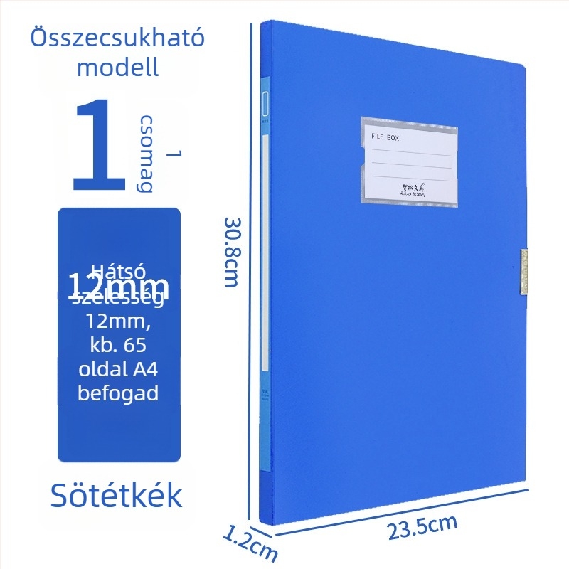 A4-es fájlbox, műanyagból, vastagított, dokumentumok és nyugták tárolására; Anyag: PP; Modellek: 2E220/2E235/2E255/2E275; Anyagvastagság: 20/35/55/75; Nyomtatott logó; Márka Intellectual Power