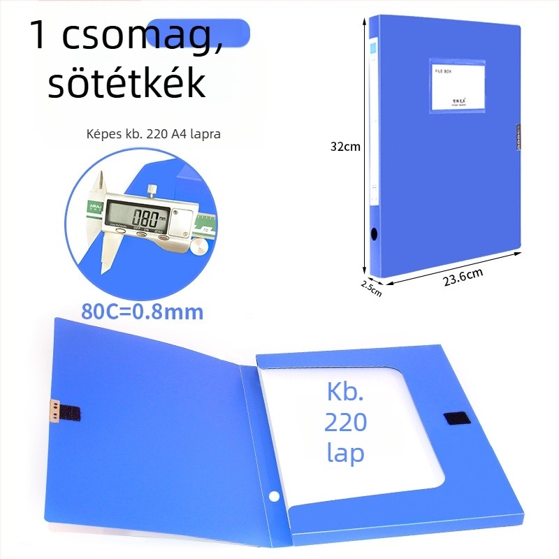A4-es fájlbox, műanyagból, vastagított, dokumentumok és nyugták tárolására; Anyag: PP; Modellek: 2E220/2E235/2E255/2E275; Anyagvastagság: 20/35/55/75; Nyomtatott logó; Márka Intellectual Power