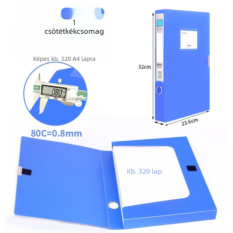 A4-es fájlbox, műanyagból, vastagított, dokumentumok és nyugták tárolására; Anyag: PP; Modellek: 2E220/2E235/2E255/2E275; Anyagvastagság: 20/35/55/75; Nyomtatott logó; Márka Intellectual Power