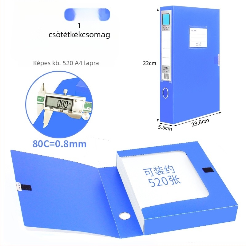 A4-es fájlbox, műanyagból, vastagított, dokumentumok és nyugták tárolására; Anyag: PP; Modellek: 2E220/2E235/2E255/2E275; Anyagvastagság: 20/35/55/75; Nyomtatott logó; Márka Intellectual Power