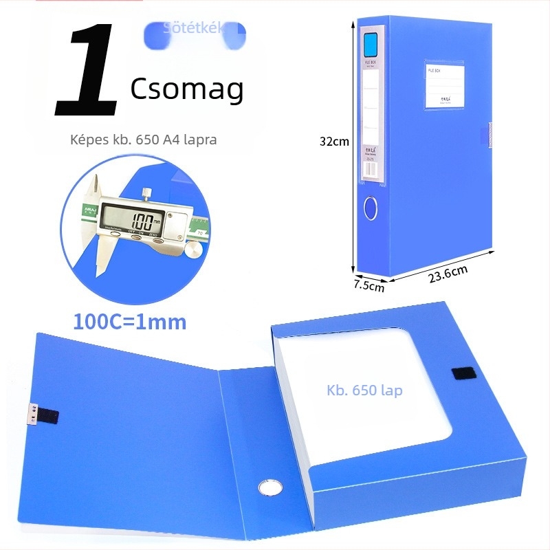 A4-es fájlbox, műanyagból, vastagított, dokumentumok és nyugták tárolására; Anyag: PP; Modellek: 2E220/2E235/2E255/2E275; Anyagvastagság: 20/35/55/75; Nyomtatott logó; Márka Intellectual Power