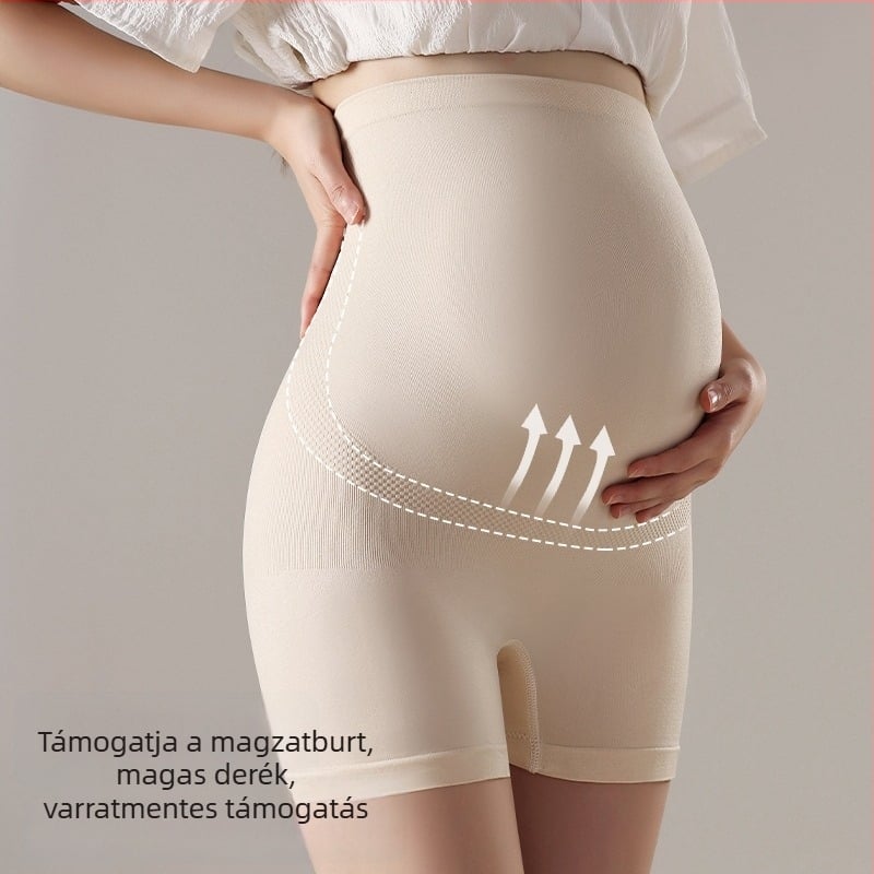 Varrásmentes terhes nadrág, magas derékkal és egyenes szabás, egyszínű, plusz méret, háromnegyedes hosszúságú, terhesség támogató nadrág.