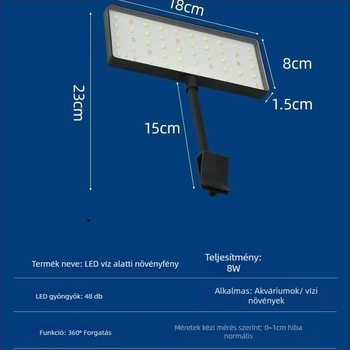 Akváriumi LED kliplámpa, 8W, energiatakarékos, teljes spektrummal vízi növényekhez