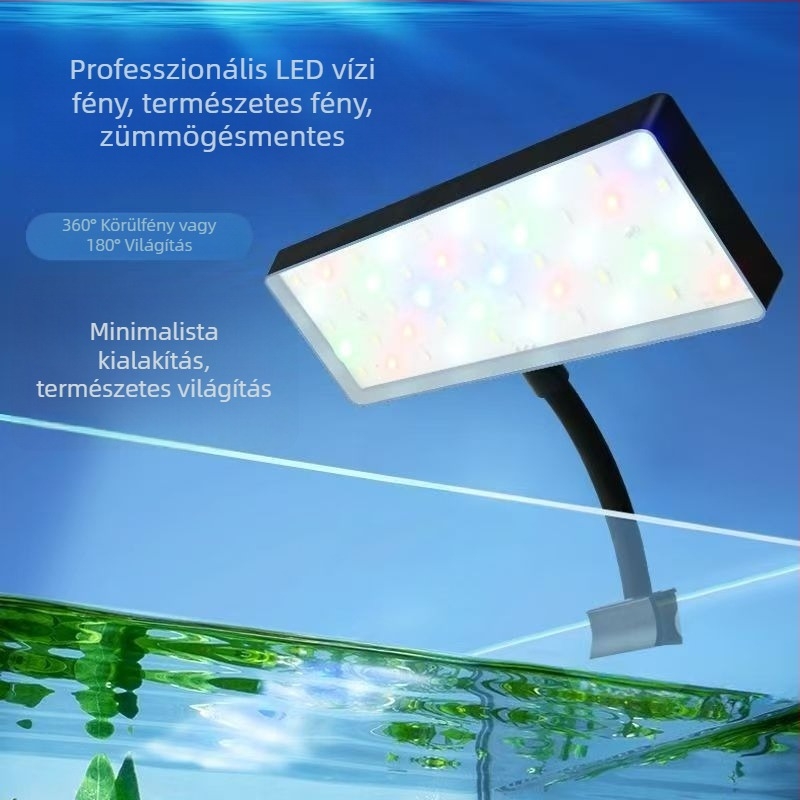 Akváriumi LED kliplámpa, 8W, energiatakarékos, teljes spektrummal vízi növényekhez