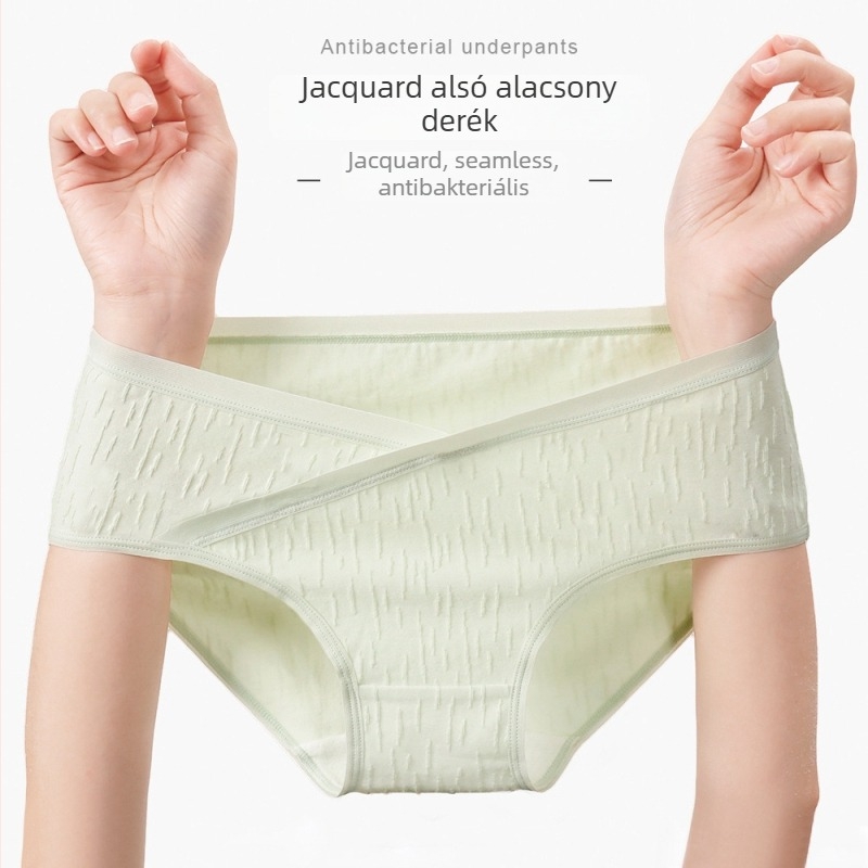 Anyasági fehérnemű, alacsony derék, lélegző, antibakteriális, jacquard szövésű, fő anyag 90–95% pamut, gát rész 50–70% pamut