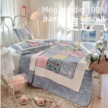 Patchwork steppelt quilt készlet – 100% pamut, virágminta, nagy kockás relief dizájn, ágytakaró, 3 részes