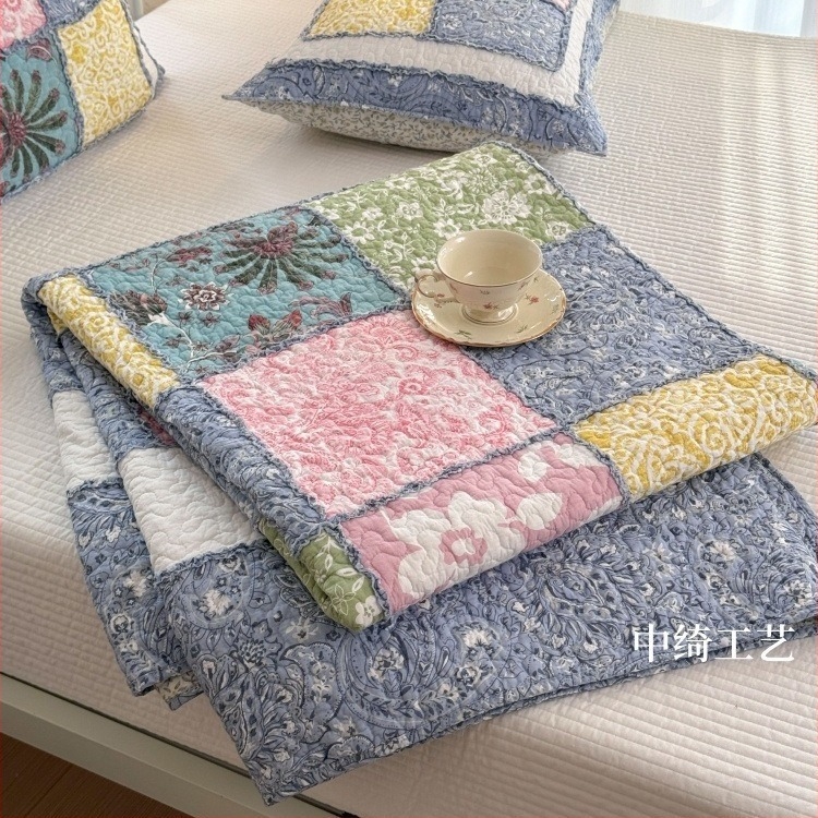 Patchwork steppelt quilt készlet – 100% pamut, virágminta, nagy kockás relief dizájn, ágytakaró, 3 részes
