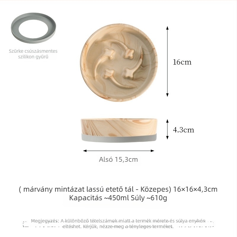 Kerámiás háziállat tál marmór mintával, lassú etetés, szilikon gyűrű, csúszásmentes és kiömlés elleni funkcióval macskáknak és kutyáknak